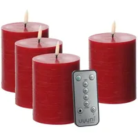 uYuni LED Kerzenset PIA Rustik-Optik H: 10 cm rot 4 St.