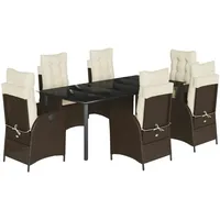 VidaXL 7-tlg. Garten-Essgruppe mit Kissen Braun Poly Rattan