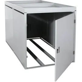 MCW Fahrradgarage mit Pflanzkasten, Fahrradbox, abschließbar, verzinkter Stahl 125x113x208cm, hellgrau