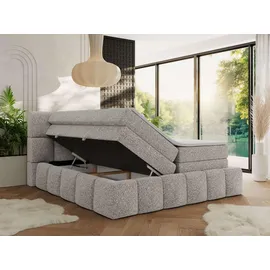 MKS Meble MKS Boxspringbett 180 x 200 mit bettkasten NIRA KING, Polsterbett 7 Zonen Multipocket-Matratze und Topper, Doppelbett - Hellgrau Strukture - H4 - Hellgrau