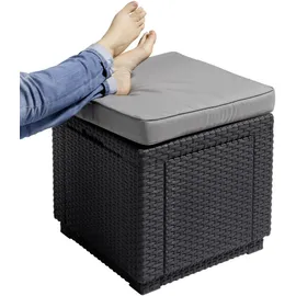 KETER Cube Sitzhocker 42 x 42 x 39 cm graphitgrau inkl. Kissen