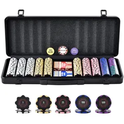 VEVOR Pokerchip-Set, 500-teiliges Pokerset, Clay Komplettes Pokerspielset mit ABS-Pokerkoffer, Karten, Knöpfe und Würfel, Komplett Set 9-10 Spieler für Texas Hold'em, Blackjack, Glücksspiel usw.