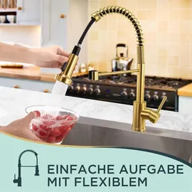 luxuskollektion FORIOUS Wasserhahn Küche mit Herunterziehen Brause Gebürstetes Gold