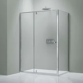 Bernstein Eckdusche mit Drehtür an Festfeld NT606 - FLEX - Nano Echtglas - 6 mm - Flexible Montage - Breiten & Profilfarbe wählbar, Breite Türelement:110 ... - Silber
