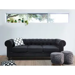 3-Sitzer Sofa graphitgrau / dunkelbraun CHESTERFIELD