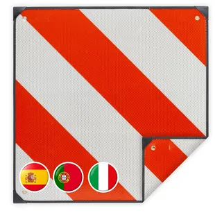 Relaxdays Warntafel, 3in1 Warnschild Italien, Spanien, Portugal, 50x50 cm, reflektierend, für Fahrradträger, rot/weiß