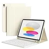 zoyu Tastatur Hülle für iPad 11. Generation A16 2025 / iPad 10. Generation 2022, Magnetisch Bluetooth-Tastatur QWERTZ-Layout, Weiches TPU Stoßfest Hülle, Auto Wake/Sleep, Cremeweiß