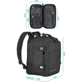 Normani Erweiterbarer Handgepäck-Rucksack mit Reisepass Brusttasche | Schwarz