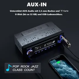 Avylet Autoradio Bluetooth 5.0 Avylet mit Bluetooth Freisprecheinrichtung,7 Farben FM Autoradio 1 Din mit 2 USB/AUX/Speicherkarte/MP3-Player