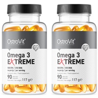 2X OstroVit Omega 3 Extreme | 1000mg hochdosiert | 90 Kapseln je Dose (insg. 180 Stück) | Fischöl essentielle Fettsäuren Fish Oil DHA EPA | Nahrungsergänzungsmittel (2er Pack)