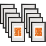 Woltu Bilderrahmen 30x40 cm, Fotorahmen zum vertikalen oder horizontalen Aufhängen, Holzrahmen mit Passepartout, Set of 10 Posterrahmen Collage Wanddeko, Schwarz