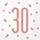 Unique Papierservietten - Zahl 30 - 16,5 cm - Glitzer-Roségold-Geburtstag - 16er-Packung