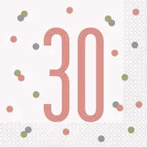 Unique Papierservietten - Zahl 30 - 16,5 cm - Glitzer-Roségold-Geburtstag - 16er-Packung