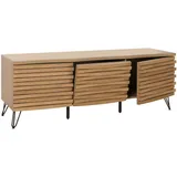 Mendler TV-Rack HWC-M49, Lowboard TV-Schrank, 3D-Design Staufächer, Massiv-Holz Mango Metall 52x142x44cm ~ natur