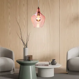 Nowa Glas Pendelleuchte pink Esszimmer Lampe hängend Retro Hängelampe Wohnzimmer Vintage, 1x E27, DxH 20 x 150 cm, 2er Set