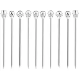 DEEKOUDT Skull Cocktail Picks Martini Picks Reusable Olive Picks Garnish Spieß Fruit Toothpicks Pack of 10 (Silver)