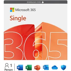 Microsoft 365 Single, 12 Monate für 1 Nutzer (5 Geräte), TB Cloudspeicher, Download Code - [Multiplattform]