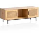 FineBuy Lowboard FineBuy TV Schrank 120 cm Holz Eiche Fernsehkommode Wiener Geflecht