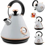 Kabelloser Elektrischer Wasserkocher Modisch 1,7L Retro Mit Thermometer - Grau