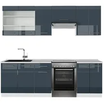 Vicco Küchenzeile Fame-Line 240 cm Dunkelblau Hochglanz/Weiß