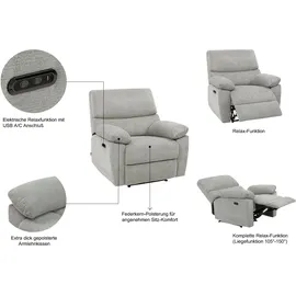Home Affaire Relaxsessel HOME AFFAIRE "LANNOY, TV-Sessel, elektr. o. manuelle Relaxfunktion, USB A/C", grau (anthrazit), B:95cm H:96cm T:94cm, Sessel, Relaxsessel, Sessel mit Liegefunktion 105-150, Federkernpolsterung