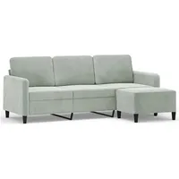 vidaXL 3-Sitzer-Sofa mit Hocker Hellgrau 180 cm Samt
