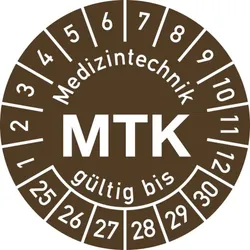 Dreifke® Prüfplakette Medizintechnik MTK 2025-2030, Polyesterfolie, Ø 30 mm, 10 Stück/Bogen
