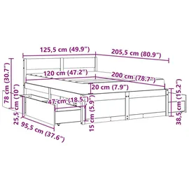 vidaXL Bett 120 x 200 cm Braun
