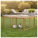 Feel2Home Freigehege Holz Freilauf Freigehege Hasenstall Kaninchenstall Hasenkäfig, Imprägniert beige