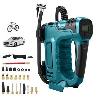 Akku Kompressor Kompatibel für Makita 18V, Elektrische Kabellos Luftpumpe, 120PSI, Tragbarer Reifenfüller mit LED-Licht, Automatisch Stop, für Autos Motorräder Fahrräder Bälle (ohne Akku) (MT Blau)