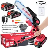 Mini Kettensäge mit Akku, 6 Zoll Akku kettensäge mit 1000W Bürstenloser Motor und 4000mAh Akkus, Mit 2 Ketten und Sicherheitsverriegelung, Handkettensäge Akku für Gartenscheren Astschere Holzschneiden