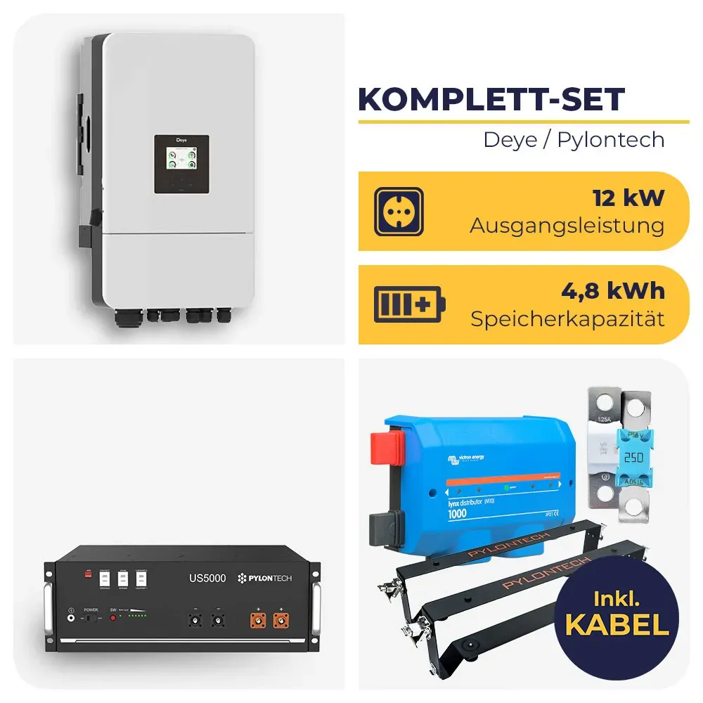 Deye Hybrid-Wechselrichter SUN-12K-SG05LP3 mit 1 x Pylontech US5000 1-C | 3-phasig | 12 kW | 4,8 kWh