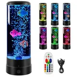 QUBEBU LED Dekolicht Lavalampe LED Fischlampe Mit Fernsteuerung Lava Lampe Nachtlicht RGB, Aquarium schwimmende Fisch Dekoleuchte, 16 Farben und 4 Modi., Größe: 11 x 10,5 x 28,5 cm, Stromversorgung über USB Angetrieben. schwarz