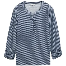 TOM TAILOR Damen Henley Langarmshirt mit Muster, blau, Gemustert, Gr. S