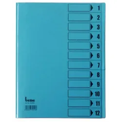 Bene Ordnungsmappe, 12 Fächer, blau, Vorderdeckel zum Beschriften, 3 Sichtlöcher im Fächerblock