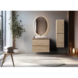 Rodan | Waschbeckunterschrank 80 CM - Eiche Hell - Badmöbel, Badezimmerschränk, Badezimmermöbel, Waschtischunterschrank - Hellbraun
