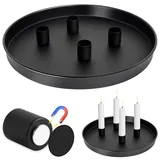 Gucass Magnet Kerzentablett für Advent Ø 25 cm mit 4 magnetischen Metall Kerzenständer Weihnachten Stabkerzenhalter Adventskranz Deko Tablett Festtags Kerzen Ständer, Farbe Schwarz