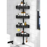 Kegii Teleskop Duschregal - Teleskopregal Bad Eckregal Dusche Duschablage Ohne Bohren Teleskopstange Dusche für Badezimmer Badewanne (Schwarz, 4 Körbe)