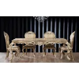 Casa Padrino Esszimmer-Set Luxus Barock Esszimmer Set Beige / Gold / Antik Gold - 1 Barock Esstisch & 6 Barock Esszimmerstühle - Esszimmer Möbel im Barockstil - Edel & Prunkvoll