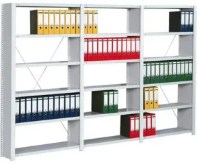 Regalwerk Standard Büroregal, Grundfeld lichtgrau RAL 7035, mit Vollblechwänden, 6 Stahlfachböden, Fachlast 150 kg, BxT xH 1285x300x2000 mm