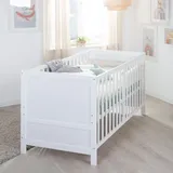 Roba Babybett EASY SLEEP 70 x 140 cm inkl. Umbauecken - Mitwachsendes Gitterbett 3-fach höhenverstellbar - 3 Schlupfsprossen - Holz weiß lackiert