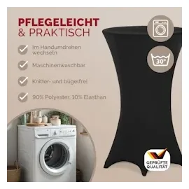 DETEX DETEX® Stehtisch Husse 2er Set Schwarz 60-65cm Verstärkter Fußbereich 30°C Waschbar Stehtischhussen Stretch Überzug