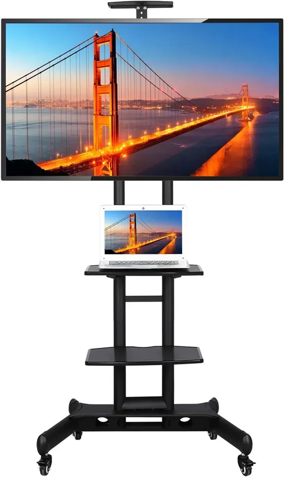 Yaheetech TV Standfuß TV Ständer mit Rollen Universal Mobil Wagen Fernsehständer schwenkbar Standfuß höhenverstellbar für 32-65 Zoll mit integriertem Kabel Führungssystem,Tragkraft bis max. 50 kg