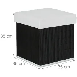 Relaxdays Sitzhocker mit Stauraum, gepolstert, klappbar, HBT: 35x35x35 cm, mit Deckel, Bambus Sitzwürfel, schwarz/weiß