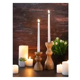 amagohome Kerzenständer 2er Set Stabkerzen Kerzenhalter H20/13x6cm rund Kerzenleuchter Mangoholz
