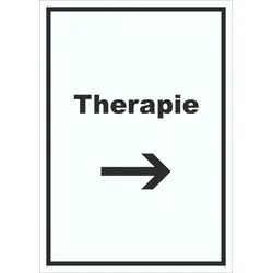 HB-Druck Therapie Schild mit Text und Richtungspfeil rechts Raum Behandlung hochkant A1 (594x841mm)