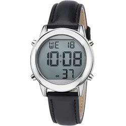 Funkuhr MASTER TIME "Spechende Funkuhr", schwarz, Armbanduhren, Herren, Armbanduhr, Quarzuhr, Herrenuhr, Datum, digital, Lederarmband