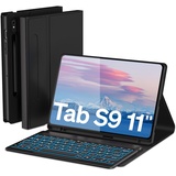 Doohoeek Tastatur Hülle für Samsung Galaxy Tab S9 11" 2023, Bluetooth QWERTZ Tastatur mit 7 Farbige Hintergrundbeleuchtung für Samsung Galaxy Tab S9, Schwarz