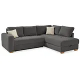 luma-home ECKSOFA-DAUERSCHLÄFER Boxspring Federkerncouch Topper Stauraum Cord Grau Anthrazit / 15211 - Grau