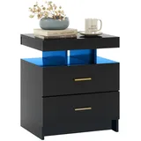 Costway Nachttisch mit LED-Beleuchtung, 50 x 40 x 58 cm Schwarz